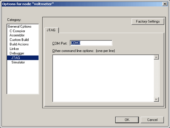 Figure 2. Find the JTAG option and enter the COM port to which your programmer is connected.